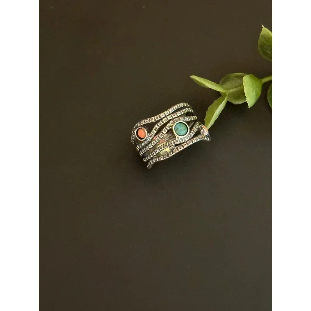 Silpada Sterling Silver Turquoise Coral Multi Band Wrap Ring Size 7 R1970
